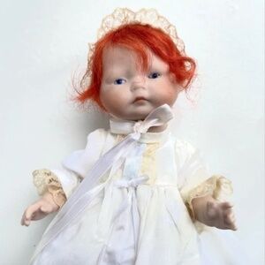 Horsman Tynie bisque doll - blue glass eyes - mohair wig - original clothing